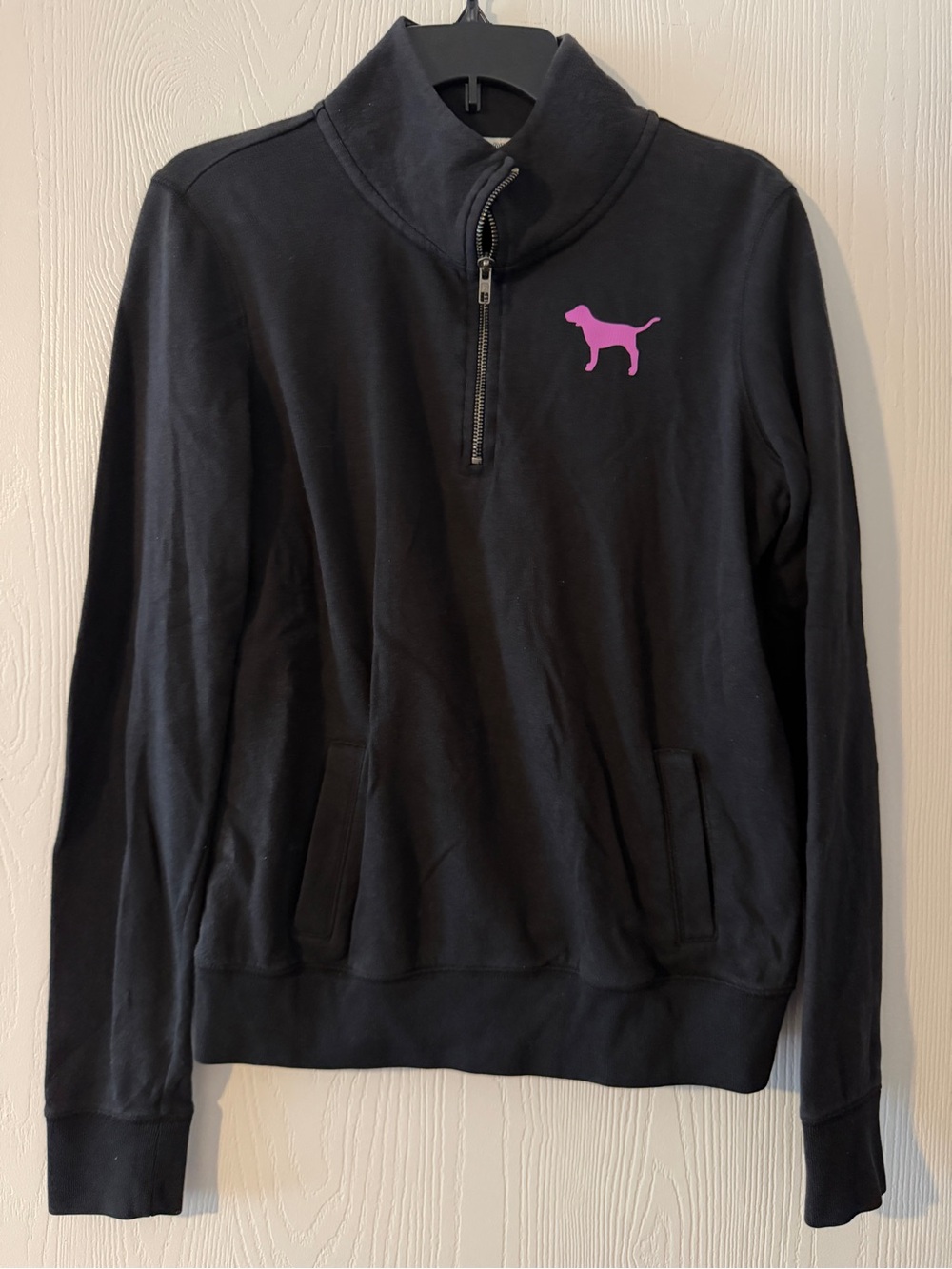 Pink Victoria Secret black 1/4 Zip Sweatshirt Long Sleeve Love Pink Size S